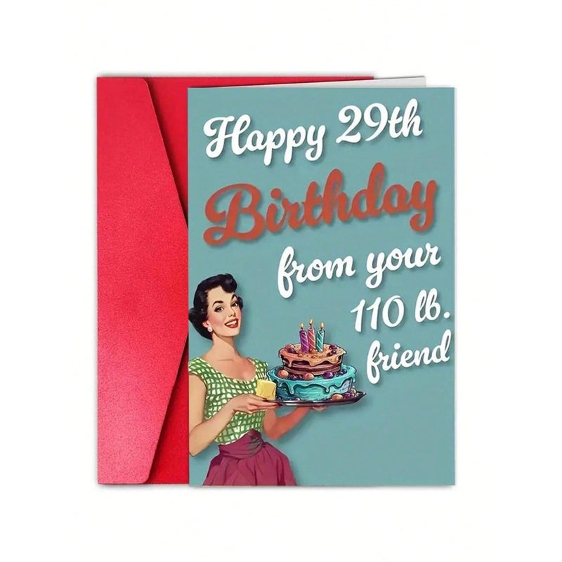 1pc Vintage Style Birthday Greeting Card, Suitable For Best Friend - Humorous 29th Birthday Wishes, With Envelope, Great As Women's Birthday Gift, Friendship Celebration Gift, Small Business Thank You  Card - Image 1