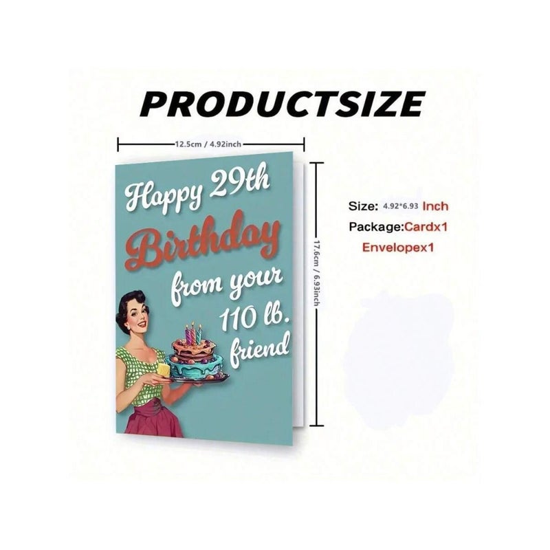 1pc Vintage Style Birthday Greeting Card, Suitable For Best Friend - Humorous 29th Birthday Wishes, With Envelope, Great As Women's Birthday Gift, Friendship Celebration Gift, Small Business Thank You  Card - Image 2