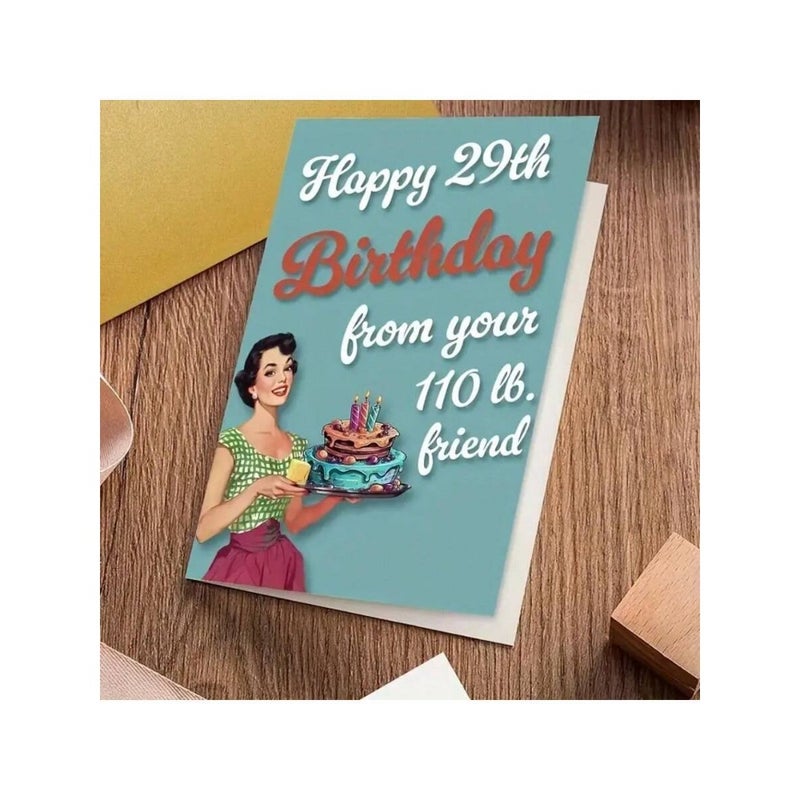 1pc Vintage Style Birthday Greeting Card, Suitable For Best Friend - Humorous 29th Birthday Wishes, With Envelope, Great As Women's Birthday Gift, Friendship Celebration Gift, Small Business Thank You  Card - Image 5