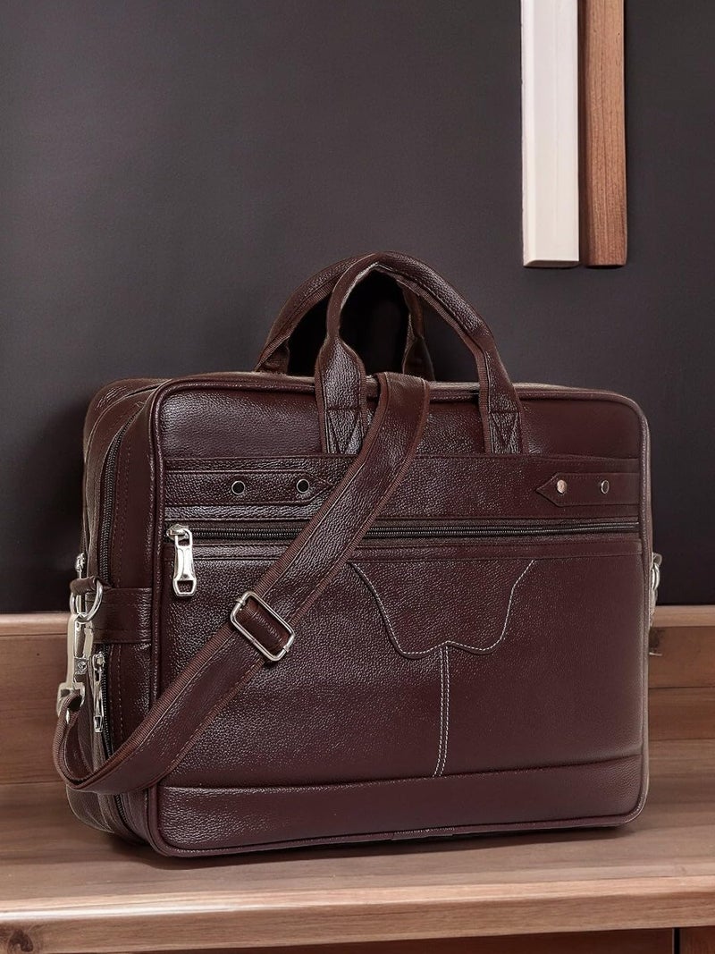 SAMTROH Brown Pu Leather Laptop Bag for Men I Fits Up to 15.6 Inch Laptop/MacBook I 2 Compartment & Padded Laptop Compartment I Handles with Detachable Sling Strap I 3 External & 1 Inner Pocket - Image 2
