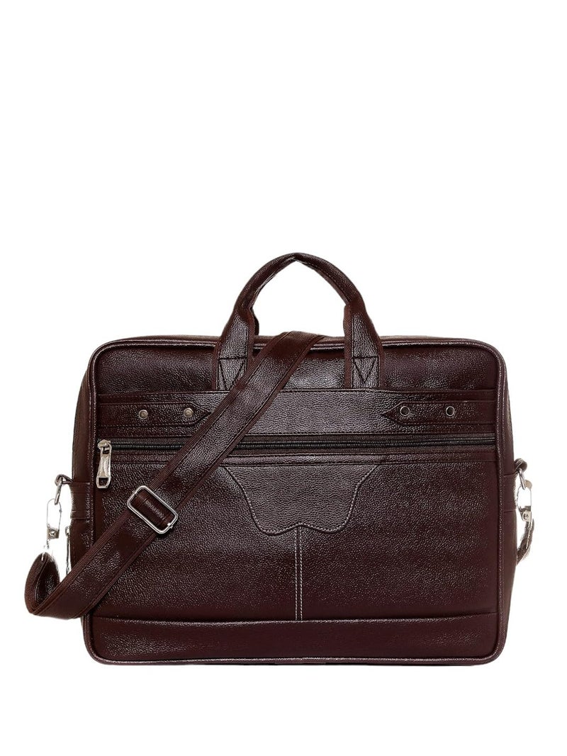 SAMTROH Brown Pu Leather Laptop Bag for Men I Fits Up to 15.6 Inch Laptop/MacBook I 2 Compartment & Padded Laptop Compartment I Handles with Detachable Sling Strap I 3 External & 1 Inner Pocket - Image 3