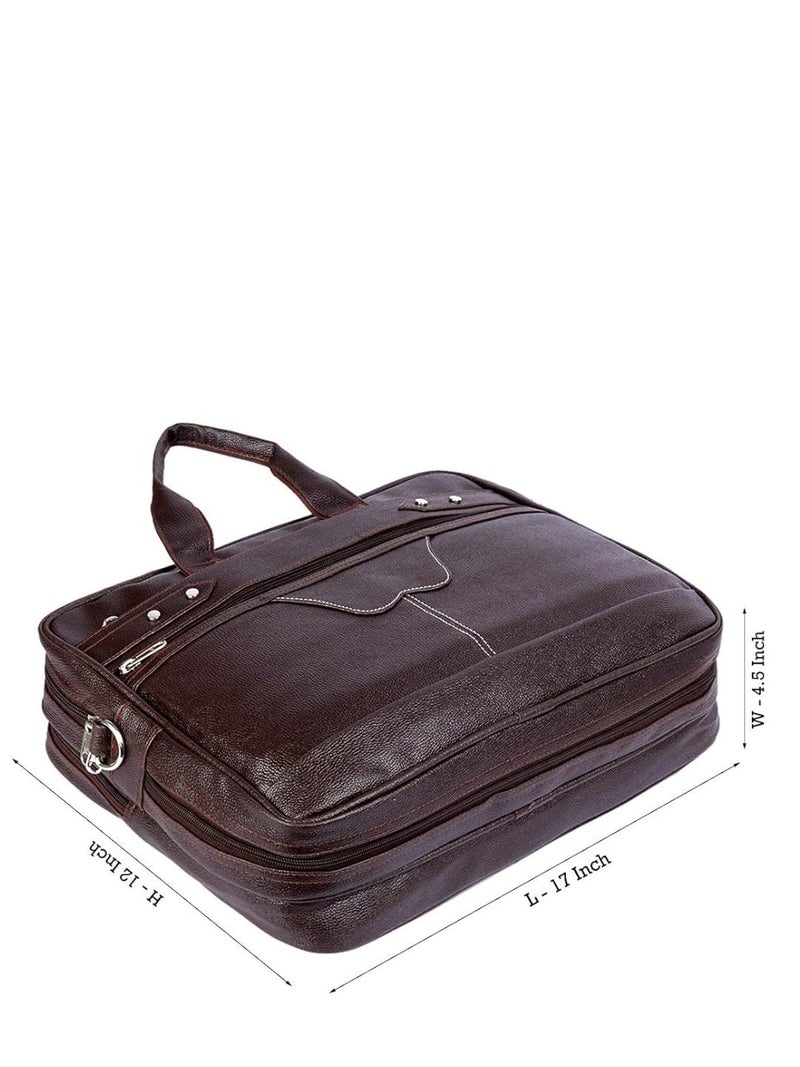 SAMTROH Brown Pu Leather Laptop Bag for Men I Fits Up to 15.6 Inch Laptop/MacBook I 2 Compartment & Padded Laptop Compartment I Handles with Detachable Sling Strap I 3 External & 1 Inner Pocket - Image 5