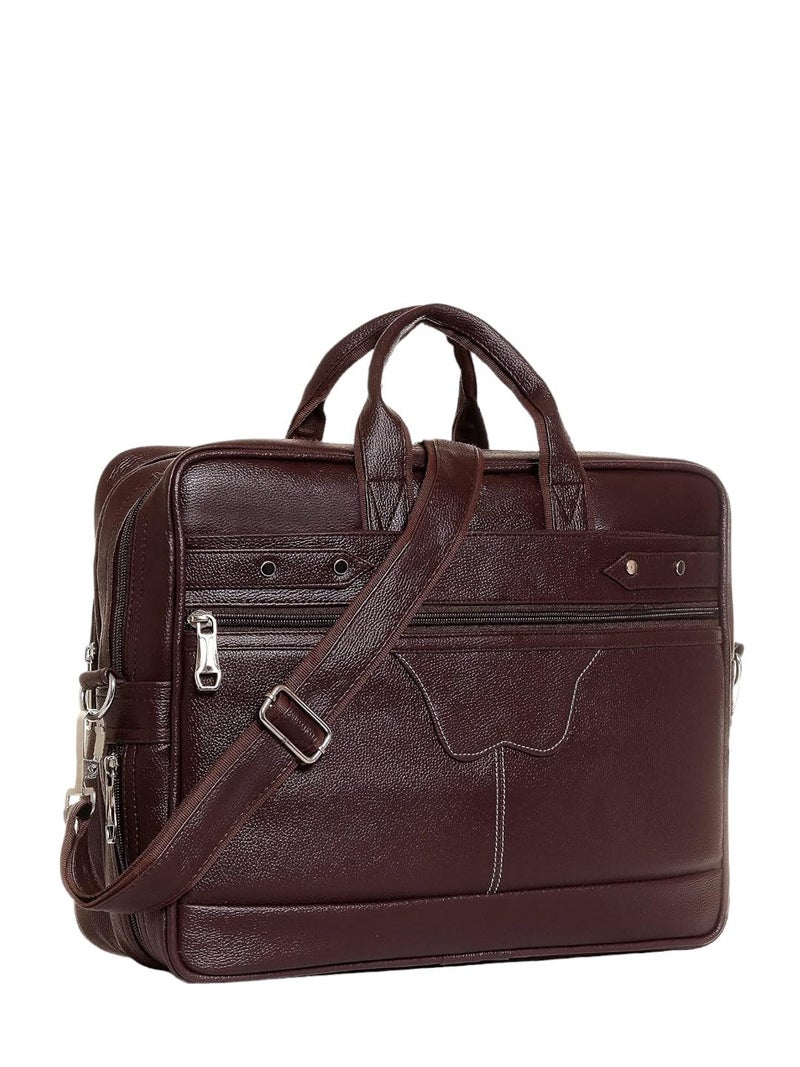 SAMTROH Brown Pu Leather Laptop Bag for Men I Fits Up to 15.6 Inch Laptop/MacBook I 2 Compartment & Padded Laptop Compartment I Handles with Detachable Sling Strap I 3 External & 1 Inner Pocket - Image 1