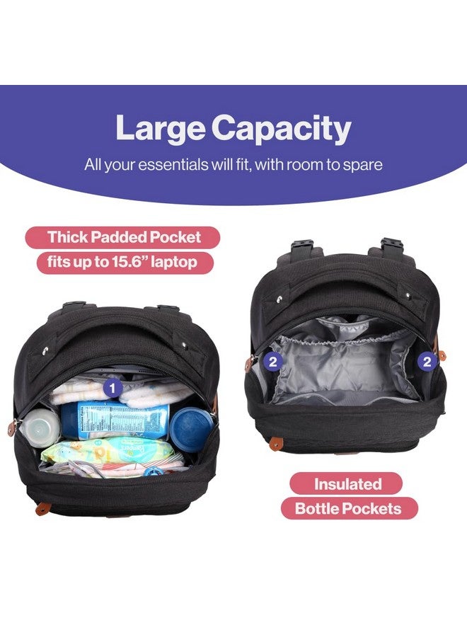 BabbleRoo Diaper Bag Backpack, Unisex Bags With Changing Pad, Pacifier Case & Stroller Straps, Multifunction Waterproof Travel Back Pack For Boys Girls, Black - Image 5