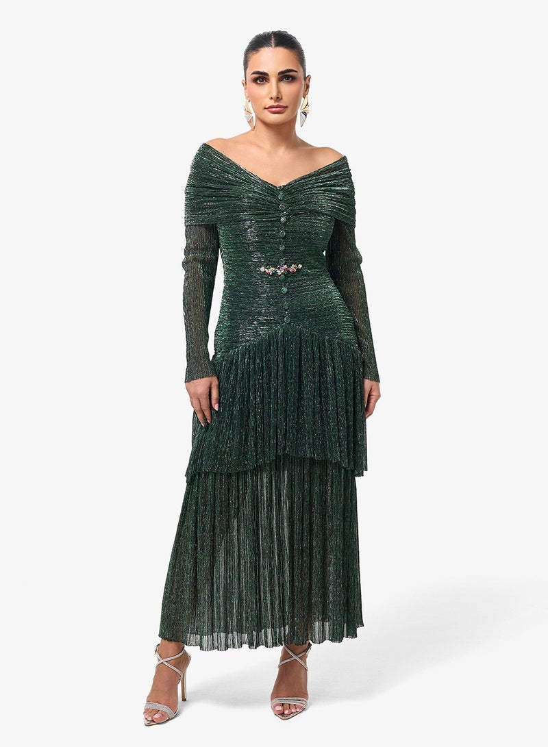 Threadz by Ajooni Long Sleeve Ruffle Sequin Maxi Dress - Image 4