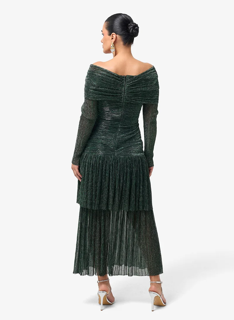 Threadz by Ajooni Long Sleeve Ruffle Sequin Maxi Dress