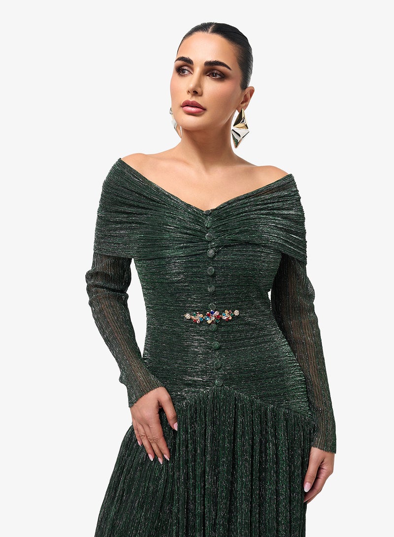 Threadz by Ajooni Long Sleeve Ruffle Sequin Maxi Dress - Image 3