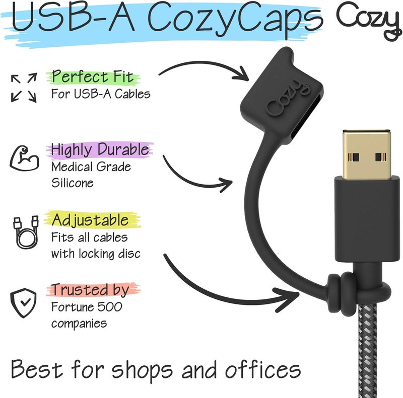 Cozy [4-Pack] USB Caps/Covers/Tether for USB A Cables with Dust Protection, Protects During Travel, Portable, Designed (USB A Black) - Image 4