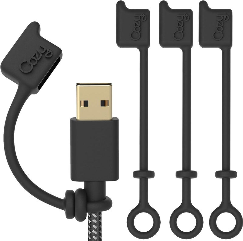 Cozy [4-Pack] USB Caps/Covers/Tether for USB A Cables with Dust Protection, Protects During Travel, Portable, Designed (USB A Black) - Image 1