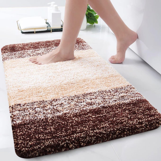 MICROFIBER BATHROOM RUGS SHAGGY SOFT AND ABSORBENT BATH RUG NONSLIP THICK PLUSH MACHINE WASHABLE DRY BATH MATS FOR BATHROOM TUB AND SHOWER 24X16 BROWN