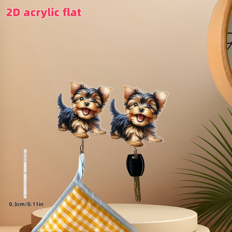 2 قطعة حملقة مسطحة من الأكريليك 2D لتعليق الكلب بوجه مرح، بدون تثقيب، بدون آثار، لتعليق الحائط في الحمام والباب، سهل التركيب، تصميم أنيق، لتزيين المطبخ وغرفة المعيشة، تخزين معلق. - Image 4