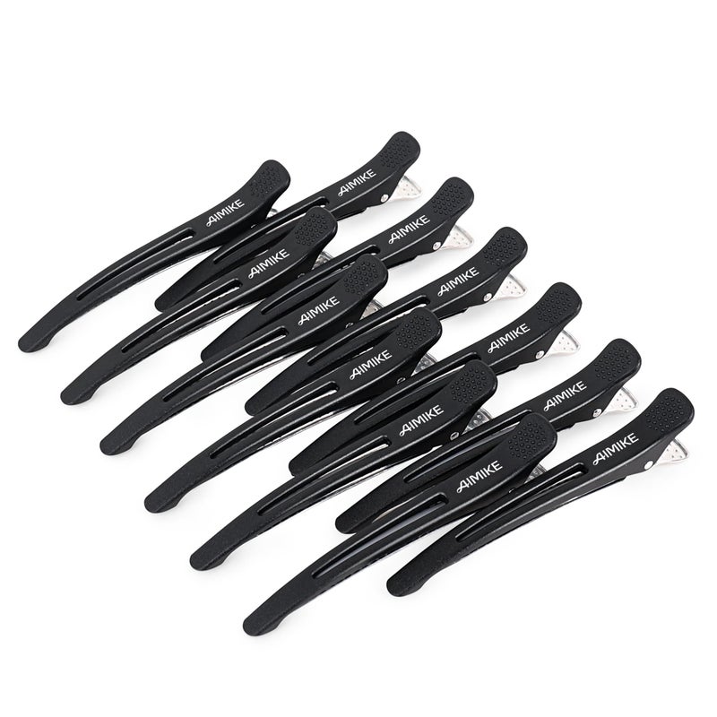 AIMIKE 12pcs Professional Hair Clips for Styling Sectioning Non Slip NoTrace Duck Billed Hair Clips with Silicone Band Salon and Home Hair Cutting Clips for Hairdresser Women Men Black 43 Long