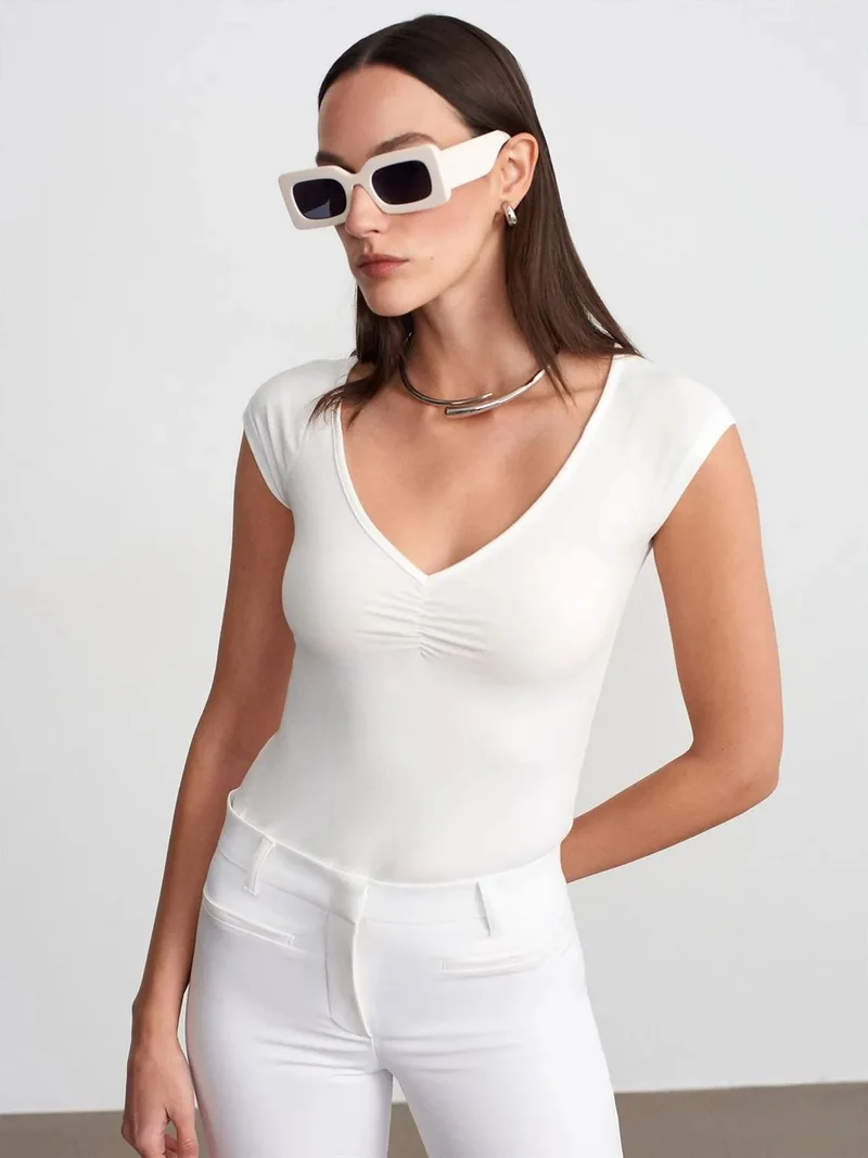 ديلفين Dilvin Women's Slim Fit V-Neck Cotton T-Shirt