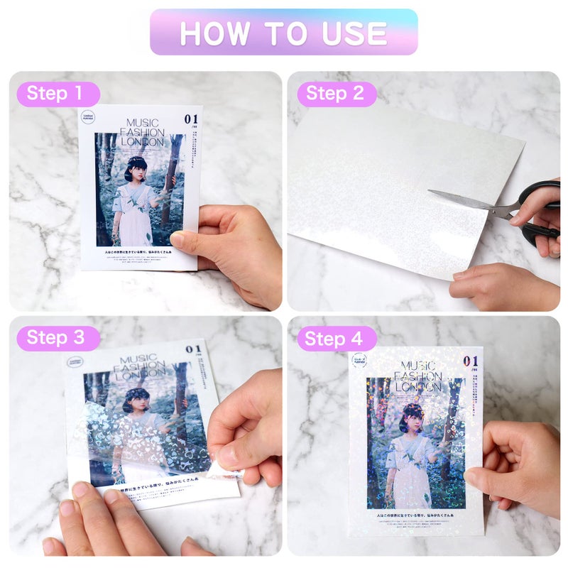 Cosrk Holographic Sticker Paper, 36 Sheets Transparent Holographic Vinyl Overlay Lamination Sheets, Clear Self Adhesive Laminate Sticker Film for Stickers DIY Crafts, Heart Patterns - 8.5x11 Inch - Image 5