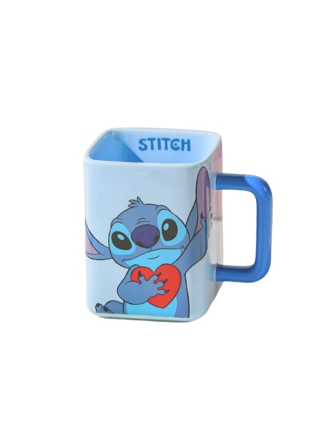Disney Disney Stitch Square Mug  Cute Cartoon Design With Blue Handle 450ml  - Image 1