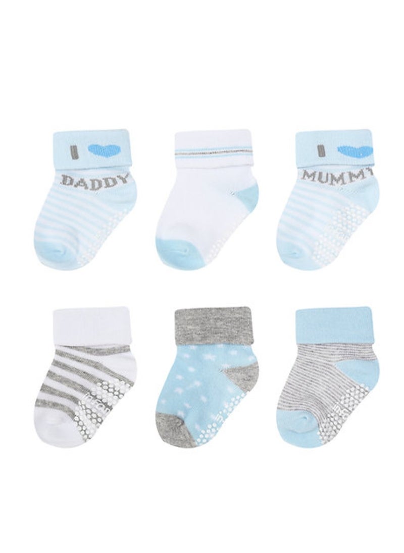 infancie 6-Pack Non-Slip Grip Baby Cotton Socks (6-12 Months) White/Light Blue/Grey  - Image 3