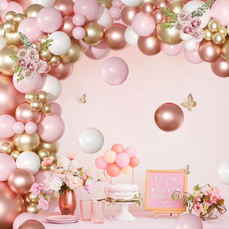 NUTTYBASH Rose Gold Pink Balloon Arch Kit 163 Pcs rose gold Balloon Garland Kit Include Rose Gold Pink White Balloons for Wedding Birthday Bridal Baby Shower Party Decorations - Image 2