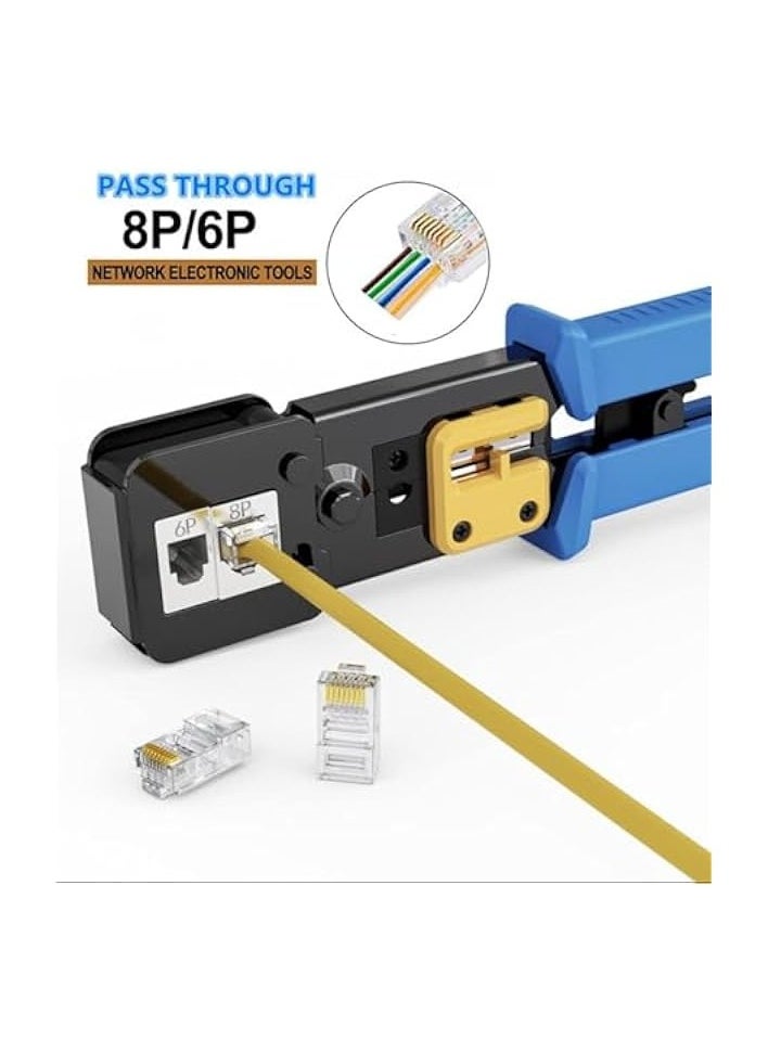 PROMASS RJ45 Crimp Tool Kit with Pass Through Connectors - Cat5/5e/Cat6 Ethernet Cable Crimper, Network Tester, and Wire Stripper Set, 30PCS 1.1mm CAT6 Connectors & Covers Included  - Image 3