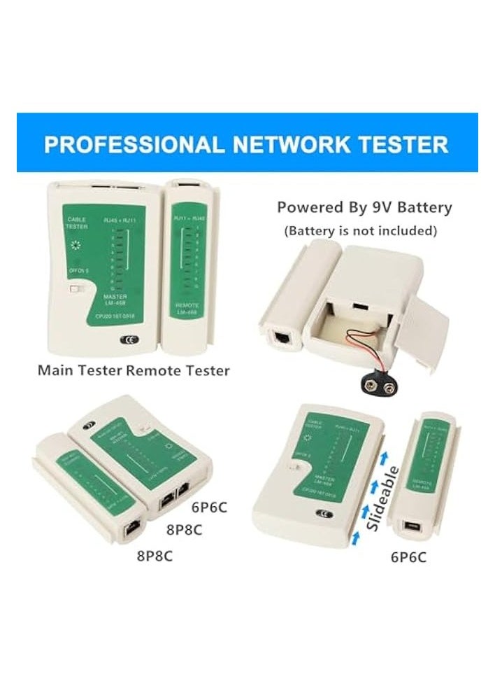 PROMASS RJ45 Crimp Tool Kit with Pass Through Connectors - Cat5/5e/Cat6 Ethernet Cable Crimper, Network Tester, and Wire Stripper Set, 30PCS 1.1mm CAT6 Connectors & Covers Included  - Image 4