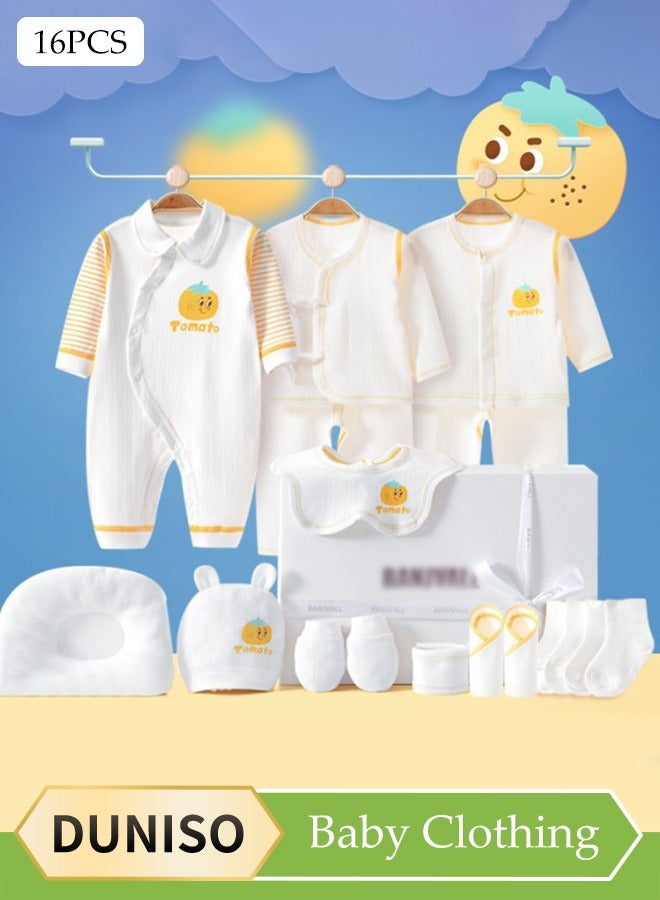 DUNISO 16 Pcs Newborn Baby Gift Set, High End Cotton Baby Clothing, Equipped With Clothes And Baby Supplies, Comfortable And Breathable,Available In All Seasons, Suitable For Babies Up To 66cm In Height - Image 1