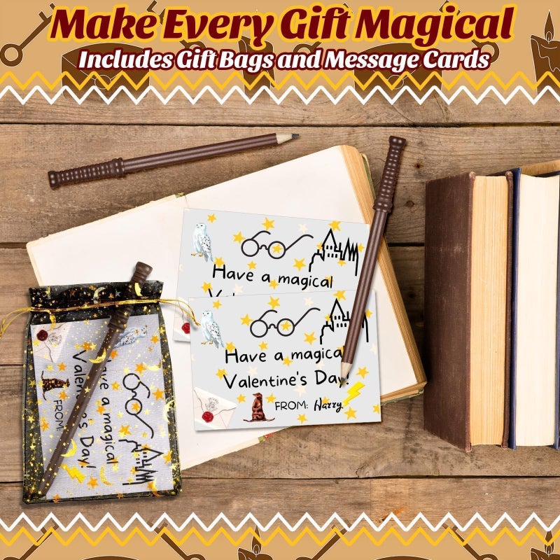 Gosodeny 30 Set Valentines Day Wizard Party Favors, Wand Pencils and Wizard Glasses Gift Set, Wizard Goodie Bag Fillers, Exchange Gifts, Party Favor Supplies Filler Goodie Bag Stuffers Birthday Party Supplies - Image 3