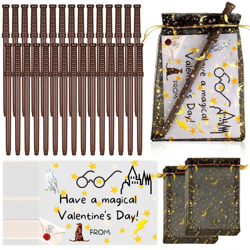 Gosodeny 30 Set Valentines Day Wizard Party Favors, Wand Pencils and Wizard Glasses Gift Set, Wizard Goodie Bag Fillers, Exchange Gifts, Party Favor Supplies Filler Goodie Bag Stuffers Birthday Party Supplies - Image 1