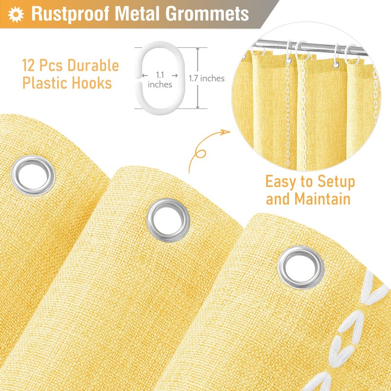 BTTN Boho Farmhouse Shower Curtain - Linen Rustic Heavy Duty Striped Fabric Shower Curtain Set, Bohemian Vintage Country Cloth Shower Curtains for Bathroom, Yellow, 72" W x 72" L (Pack of 1) - Image 5