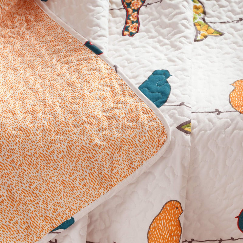 Lush Decor Lush Decor Rowley Birds Reversible Throw Blanket  50"" W x 60"" L  Multi - Colorful Floral Bird Print - Whimsical & Playful Quilted Bird Blanket For Bed  Couch Or Chair - Farmhouse & Boho Home Decor  - Image 4