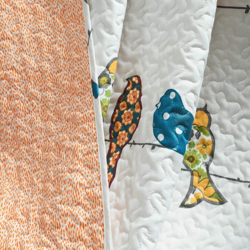 Lush Decor Lush Decor Rowley Birds Reversible Throw Blanket  50"" W x 60"" L  Multi - Colorful Floral Bird Print - Whimsical & Playful Quilted Bird Blanket For Bed  Couch Or Chair - Farmhouse & Boho Home Decor  - Image 3