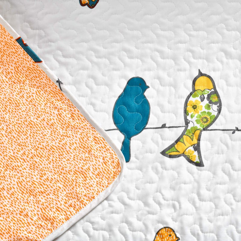 Lush Decor Lush Decor Rowley Birds Reversible Throw Blanket  50"" W x 60"" L  Multi - Colorful Floral Bird Print - Whimsical & Playful Quilted Bird Blanket For Bed  Couch Or Chair - Farmhouse & Boho Home Decor  - Image 5