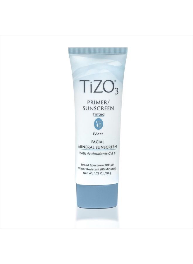 TiZO3 Facial Mineral Sunscreen and Primer, Tinted Broad Spectrum SPF 40 with Antioxidants, Sheer matte finish, Fragrance-Free, Oil-Free, Dermatologist-recommended, PA+++ 1.75 oz - Image 1