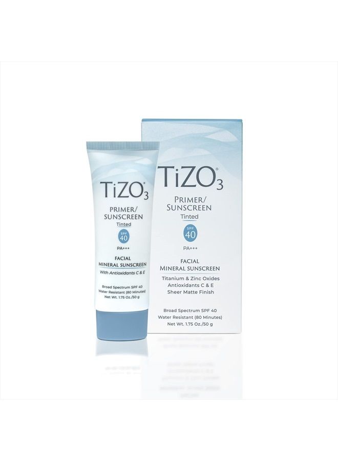 TiZO3 Facial Mineral Sunscreen and Primer, Tinted Broad Spectrum SPF 40 with Antioxidants, Sheer matte finish, Fragrance-Free, Oil-Free, Dermatologist-recommended, PA+++ 1.75 oz - Image 3