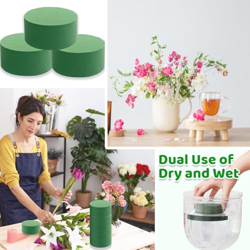 Xilanhhaa 6 Pcs Round Floral Foam Blocks,3 in Green Wet Dry Florist Foam Circles,Artificial Fresh Flower Plant Arrangements Foam for Wedding Party Home DIY Decor Crafts - Image 4