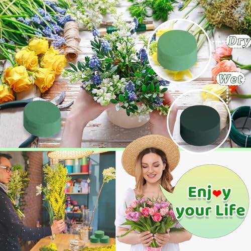 Xilanhhaa 6 Pcs Round Floral Foam Blocks,3 in Green Wet Dry Florist Foam Circles,Artificial Fresh Flower Plant Arrangements Foam for Wedding Party Home DIY Decor Crafts - Image 5