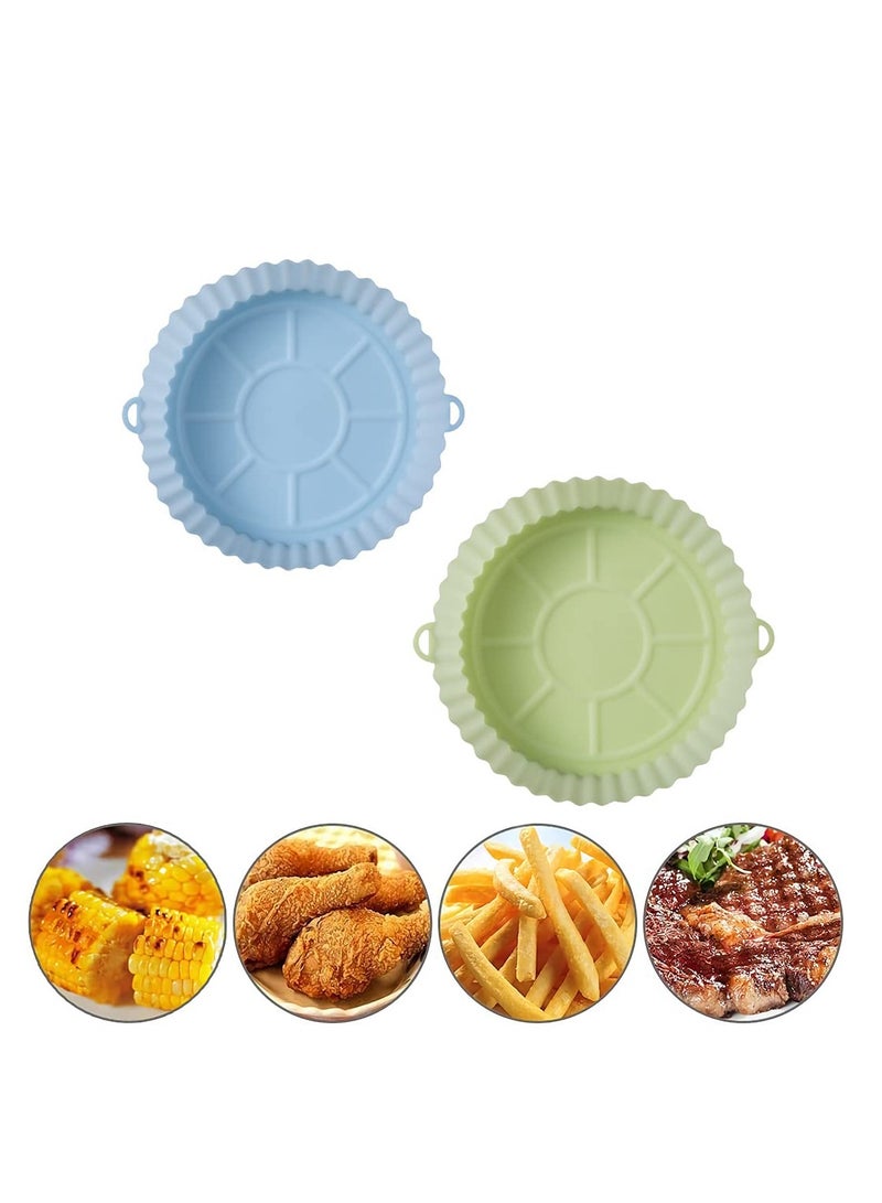 Air Silicone Fryer, 2 Pack Reusable Air Fryer, Food Grade Silicone Material for 6.3 Air Fryer Pans, NonStick, Oil Resistant, Food Grade Paper Lined Bake Microwave (Blue, Green) - Image 1
