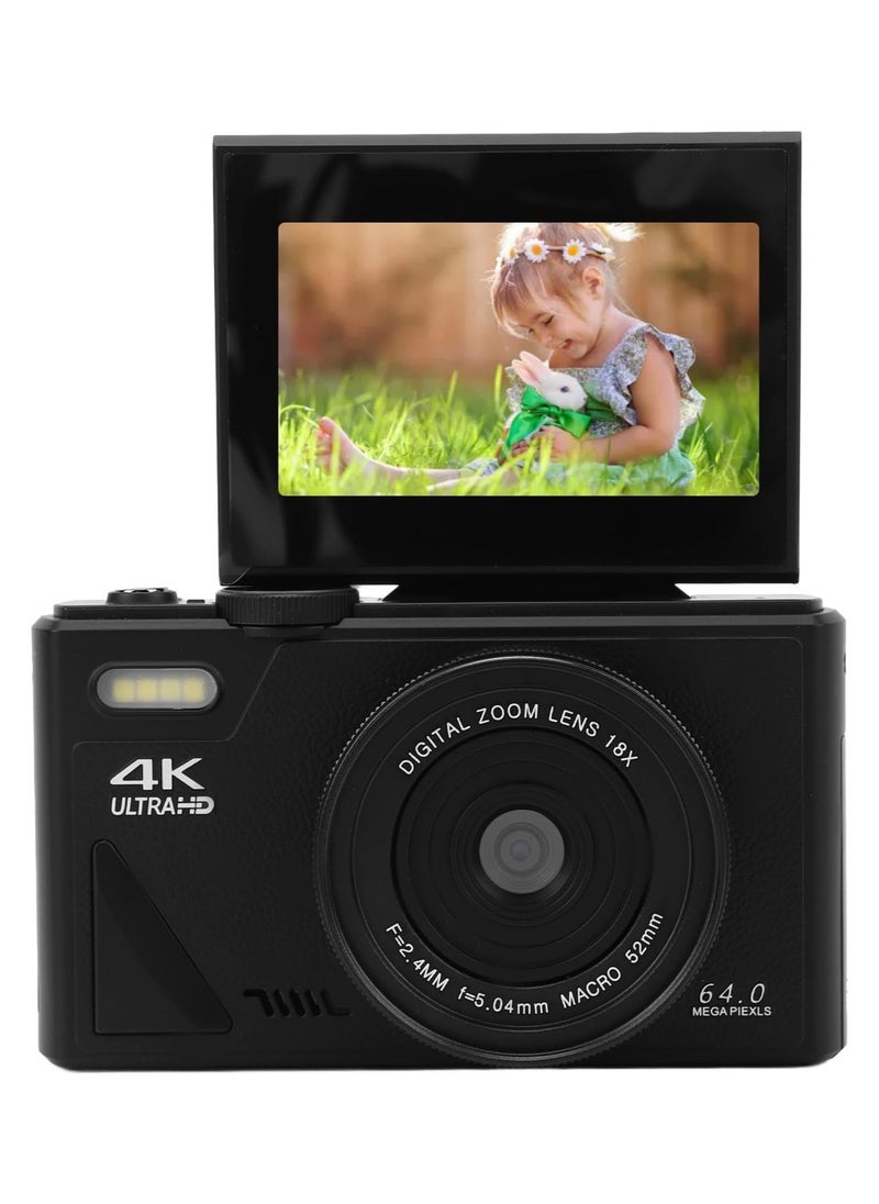 AROAQ 4K Digital Camera for Photography, 64MP UHD 18X Zoom Autofocus Compact Digital Camera with 3 Inch Flip Screen, Vlogging Camera for Travel Photography Vlogging, Travel Camera  - Image 2