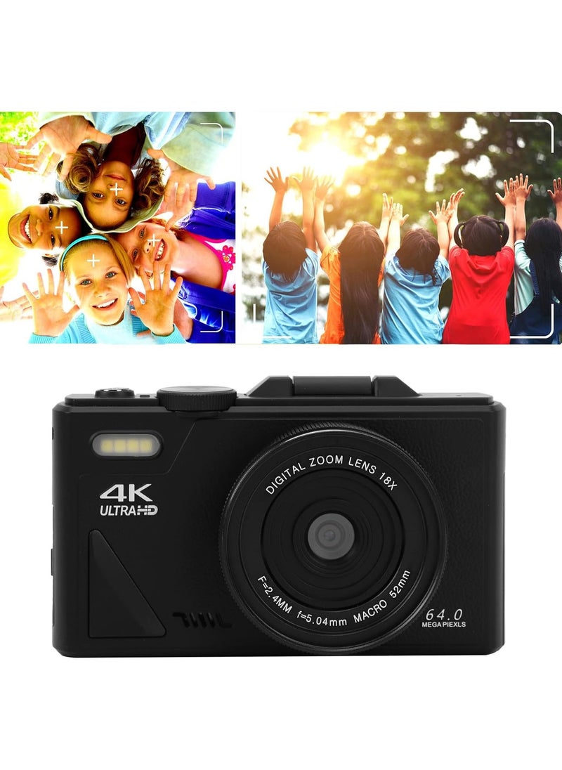 AROAQ 4K Digital Camera for Photography, 64MP UHD 18X Zoom Autofocus Compact Digital Camera with 3 Inch Flip Screen, Vlogging Camera for Travel Photography Vlogging, Travel Camera  - Image 4