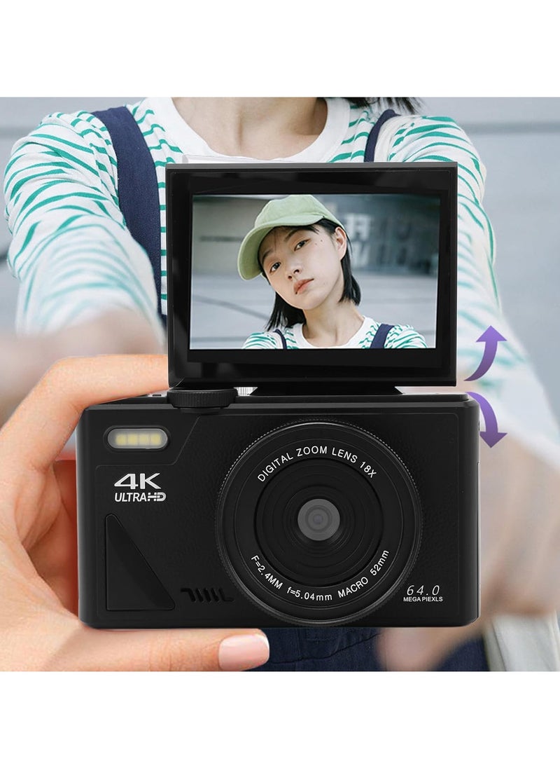 AROAQ 4K Digital Camera for Photography, 64MP UHD 18X Zoom Autofocus Compact Digital Camera with 3 Inch Flip Screen, Vlogging Camera for Travel Photography Vlogging, Travel Camera  - Image 5