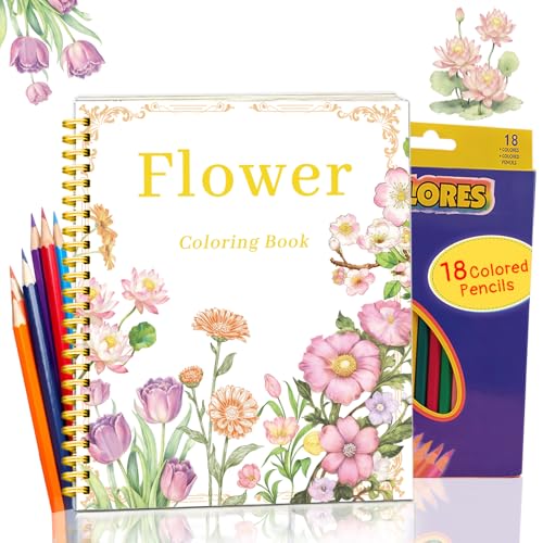 Cbcmpica Beautiful Adult Coloring Book Set with 18-Color Pencil Set - Coloring Books for Adults Relaxation Adult Coloring Book for Women Gifts.Elegant Art Style with 35 Patterns. - Image 1