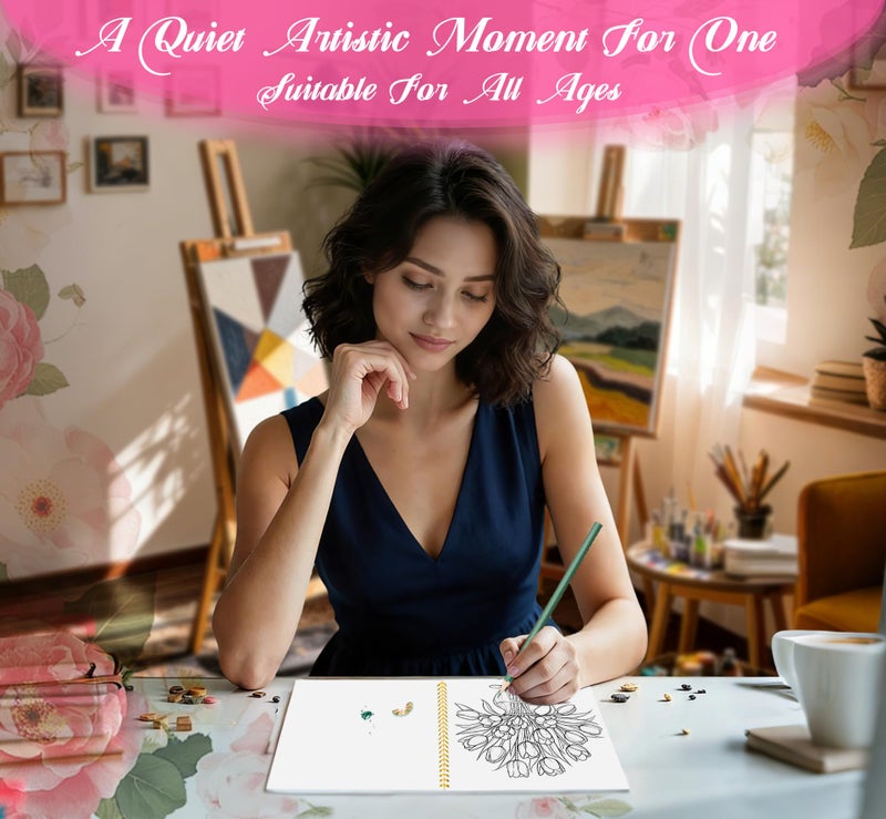 Cbcmpica Beautiful Adult Coloring Book Set with 18-Color Pencil Set - Coloring Books for Adults Relaxation Adult Coloring Book for Women Gifts.Elegant Art Style with 35 Patterns. - Image 5