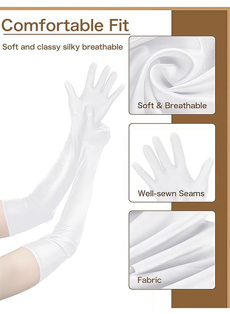 2 Pcs Long Evening Party Gloves for Women,Long Satin Gloves Elbow Length Opera Gloves Princess Wedding Gloves Costume Gloves Bridal Evening Gloves Party Prom(White) - Image 3