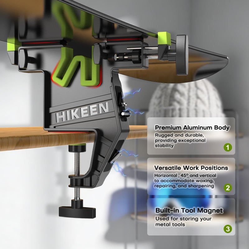 Hikeen Ski Snowboard Vises for Tuning,Adjustable Stable Snowboard Vice Grips,Ski Tuning Vise with Non-Slip Rubber Pads for Waxing in Horizontal Vertical & 45Â° Working Positions,2 Pieces Set - Image 3