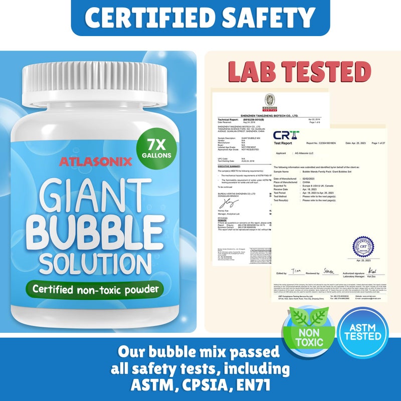 Atlasonix Giant Bubble Solution - Bubble Wands, Bubbles for Kids, Kids Bubbles Mix Powder Makes 896 OZ (7 Gallons) - The Original Solution Mix | 100% Kid Safe - Image 3