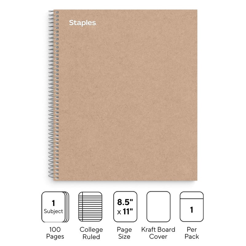 Staples Staples Premium 1Subject Notebook 85inch x 11inch College Ruled 100 Sheets Brown 3Pack ST52121NVS  - Image 2