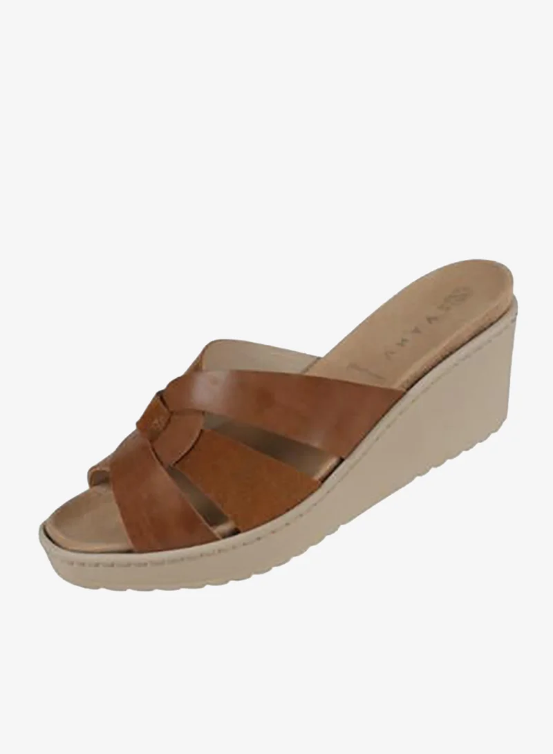 Zayna Brown 221-387 Zayna Ladies Wedge Sandals Milan 21512T Brown for Women | Best Price UAE