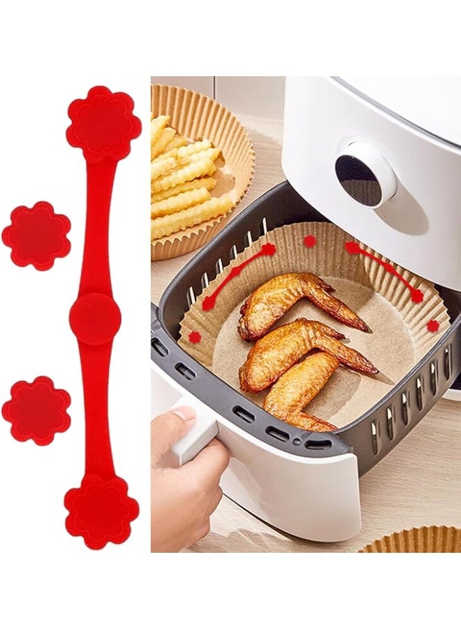 4 Sets Silicone Magnet Buckles for Air Fryer Parchment Paper, Secure Locking Disposable Liners Magnetic Clips Holder for All Iron Air Fryer Accessories, Heat-Resistant & Prevent Paper Burns (Red) - Image 2