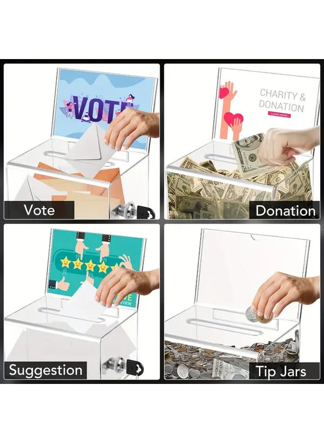 Clear Locking Donation Box Secure Raffle Ticket Holder Tip Jar Suggestion Sign Storage - Image 2
