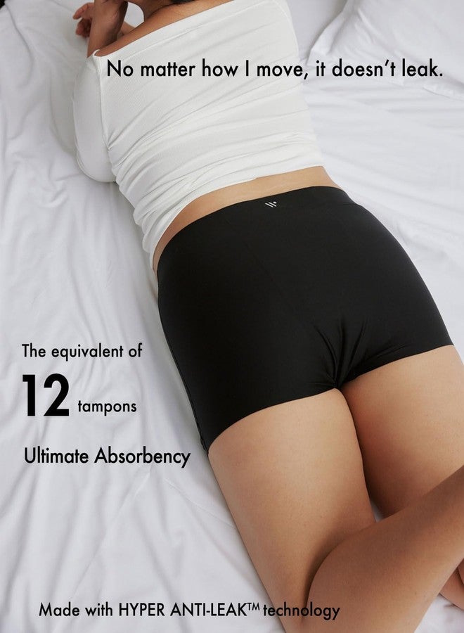 STRAWBERRY WEEKS LEAKPROOF 2.0 Boyshort Period Underwear for Women|Overnight Period Shorts Heavy Flow|Postpartum|Bladder Leak|Holds 8 Tampons(L/XL) Black - Image 2