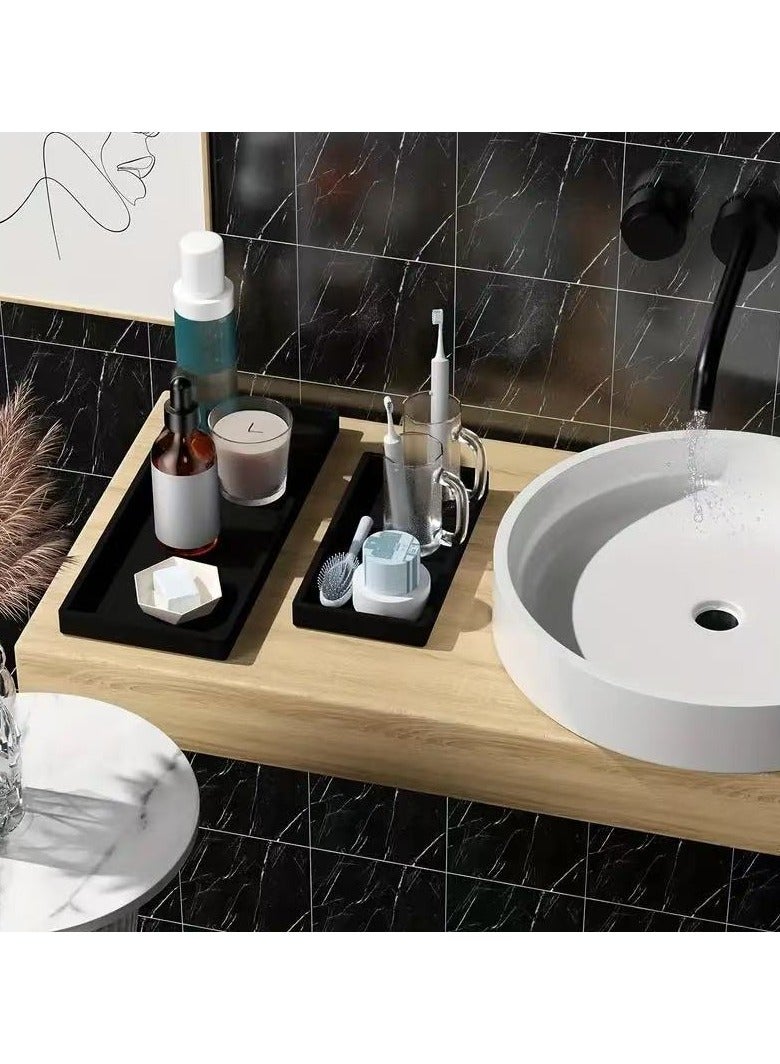 صينية غسلة السيليكون - حامل اسفنجة المطبخ المقاوم للماء ، صحن الصابون ومنظّم الغرور. صينية تخزين السيليكون المضادة للانزلاق للحمام ، سطح المكتب ، المكياج والمكتب (الأسود) - Image 3