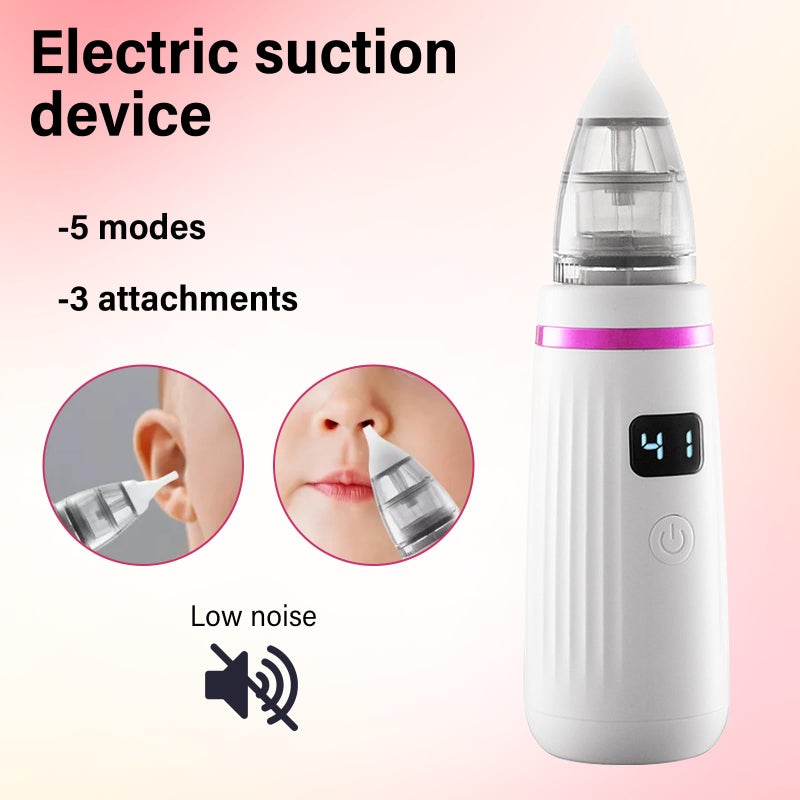 PORFOYO Electric Nasal Aspirator Baby Electric Nasal Aspirator Baby Nasal Aspirator with 3 Silicone Tips and Tweezers, Rechargeable Nose Cleaner for Newborns, Toddlers, Infants (Purple + White) - Image 3